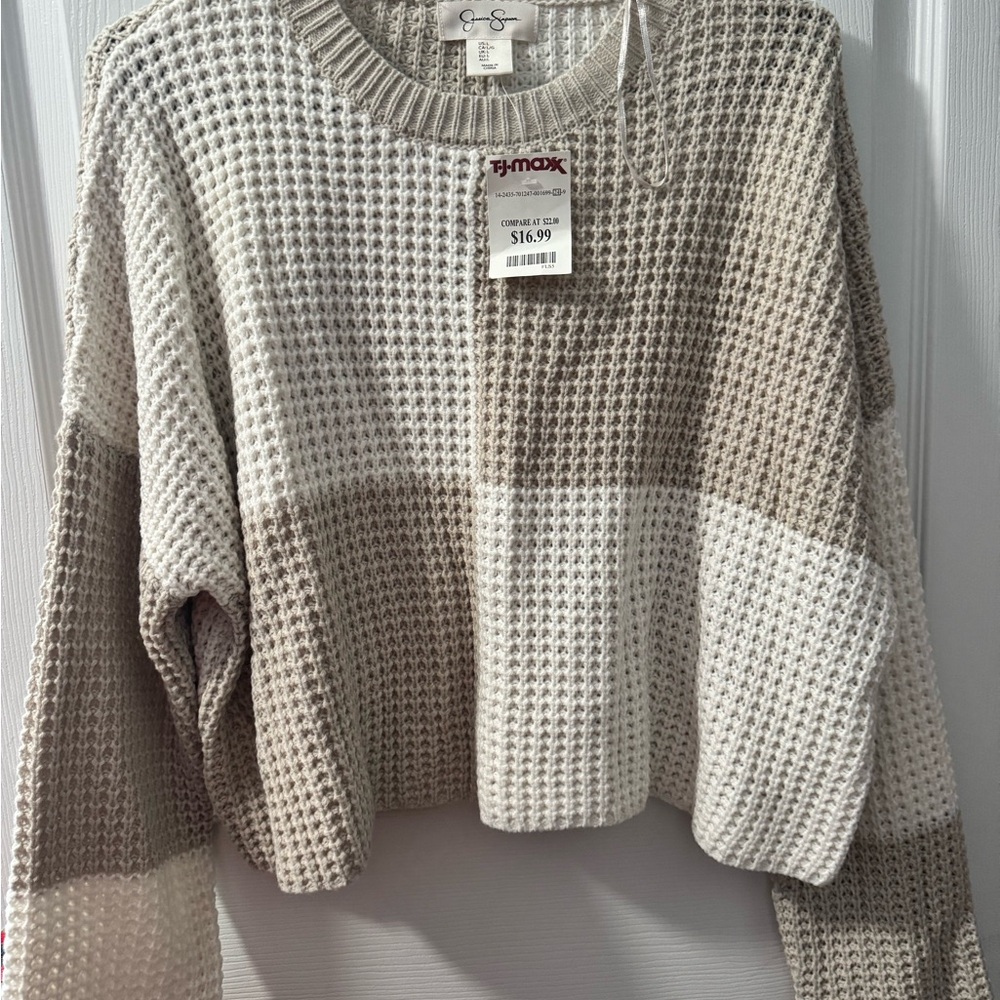 T.J.Maxx Beige and Cream Crew Neck Sweater